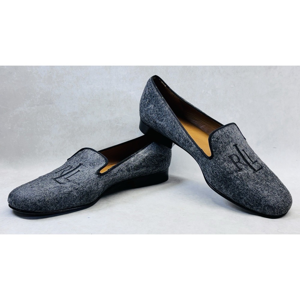 Lauren Ralph Lauren Bridget LRL Monogram Gray Felt Loafers Womens 7.5B Shoes
